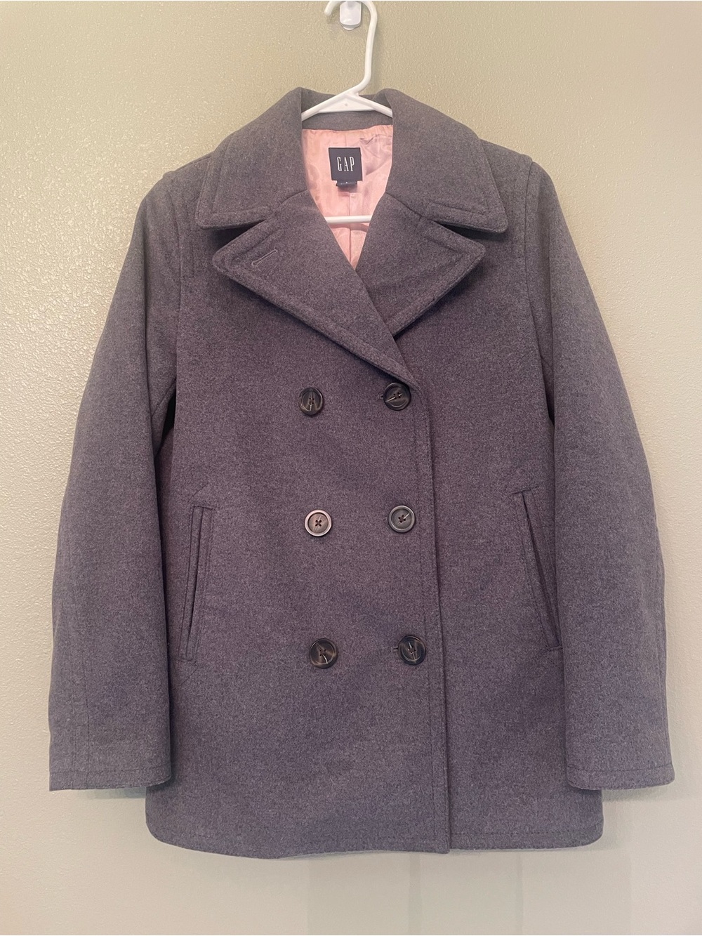 GAP Gray Double-Breasted Wool-Blend Peacoat Size Small